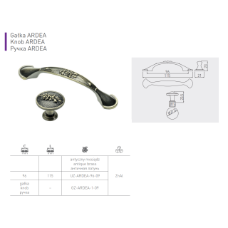 Uchwyt meblowy GTV Ardea 96 mm antyczny mosiądz szczotkowany