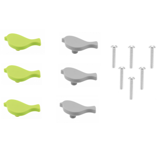 Gałki meblowe dziecięce Twitt ptaszki  zielone szare 6 sztuk GTV