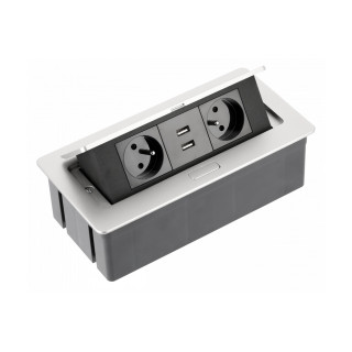 Gniazdo meblowe GTV SOFT wpuszczane prostokątne aluminium z USB
