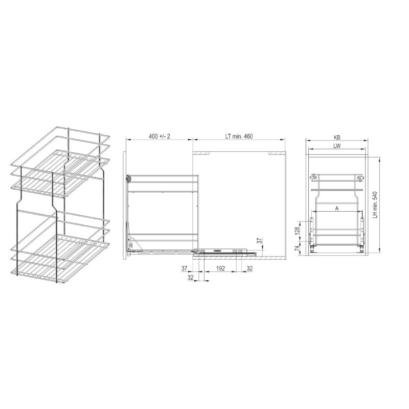 Kosz cargo dolny REJS 400 mm 2P push to open efekt chrom - WE29.0006.01.062