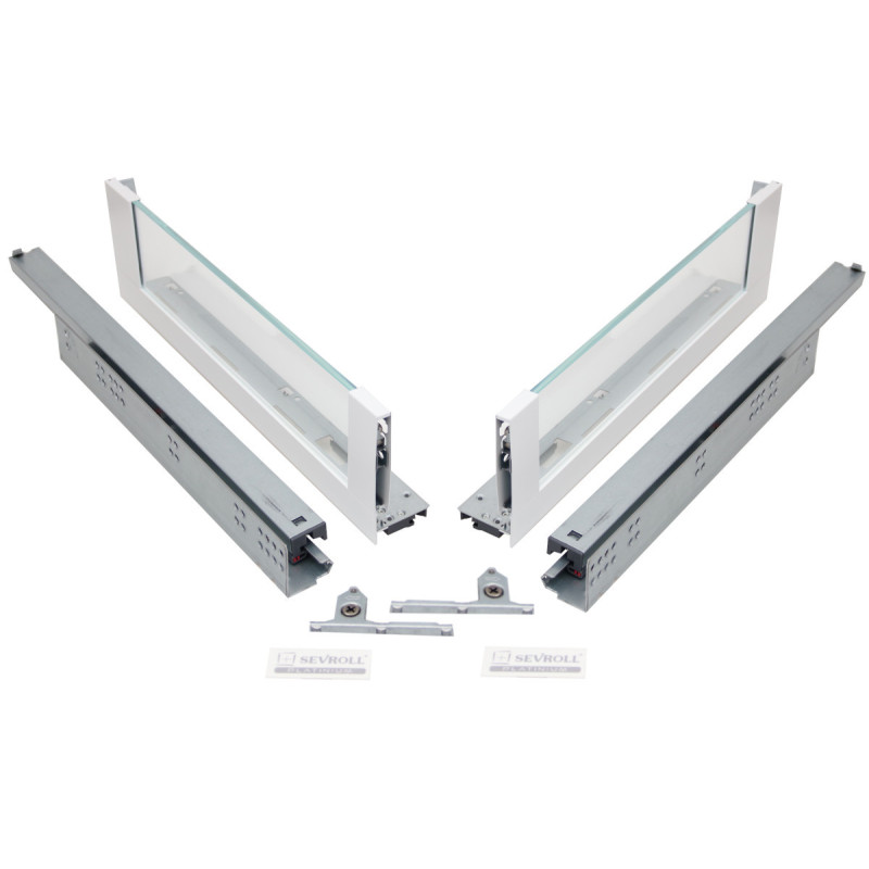 Szuflada SEVROLL Platinium 3D Slim szklany bok 450 mm średnia H132 biały - 223178