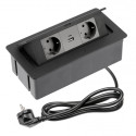 Gniazdo wpuszczane w blat GTV SOFT czarne 2x230V + 2xUSB A + C