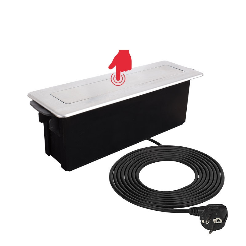 Gniazdo meblowe wpuszczane HOP BOX z USB stal drapana SCHUKO - HOPBOX-SD-3DE-UC-2-0