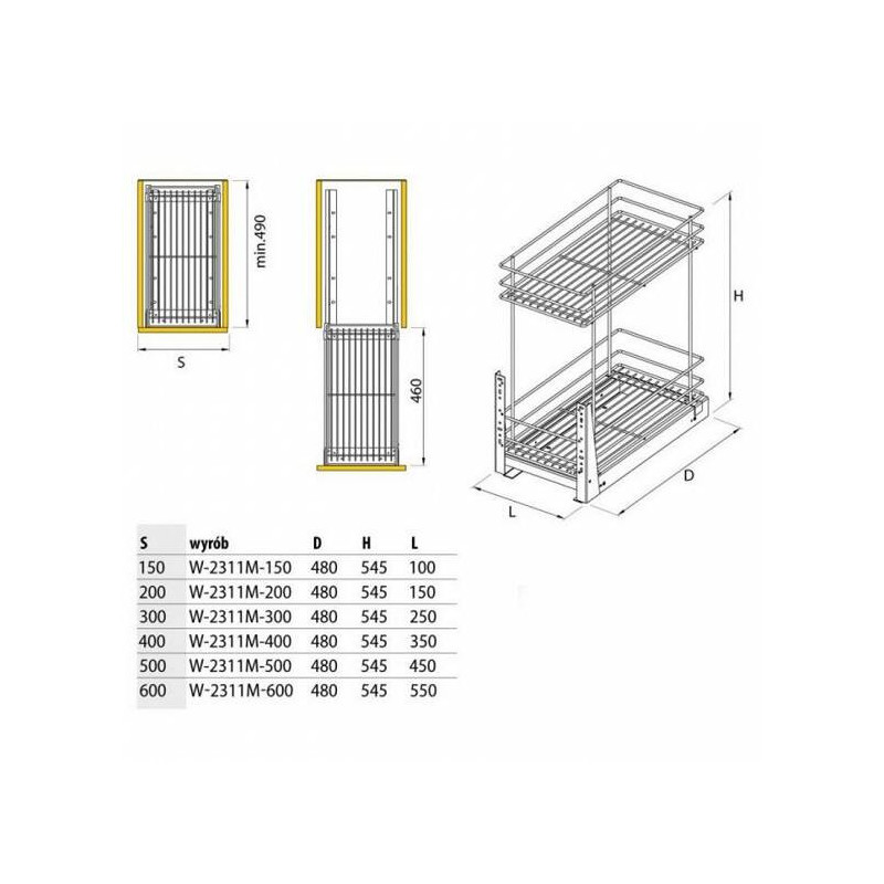 Kosz cargo dolny NOMET 600 mm 2P srebrny - W-2311M-600.P22