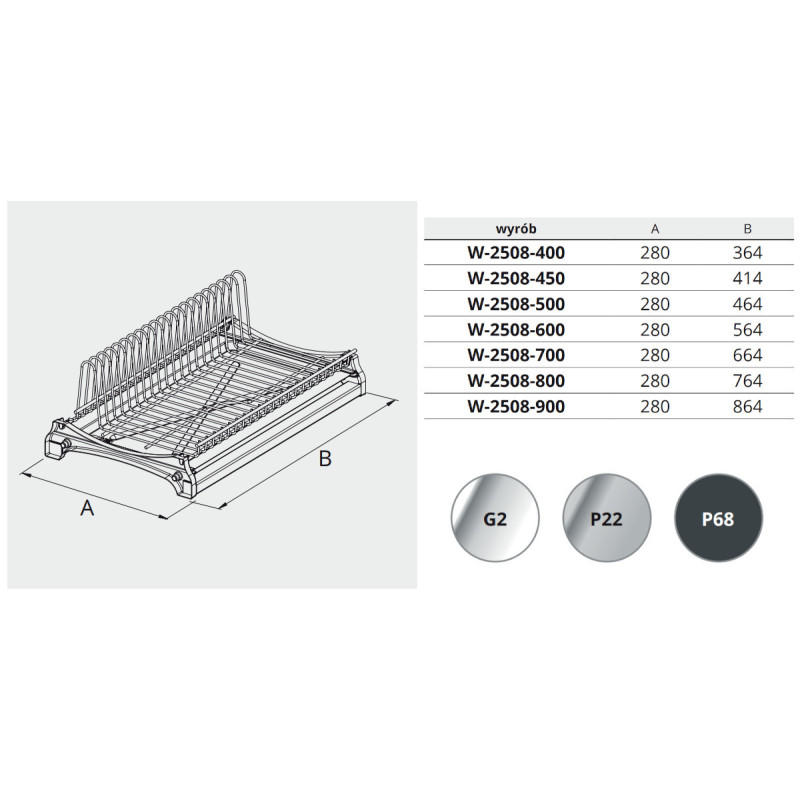 Ociekarka jednopoziomowa NOMET do szafki 450 mm srebrna - W-2508-450.P22