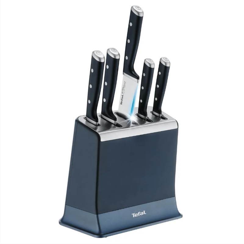 Zestaw 5 noży ze stali nierdzewnej TEFAL EverSharp Pro + blok z wbudowaną ostrzałką
